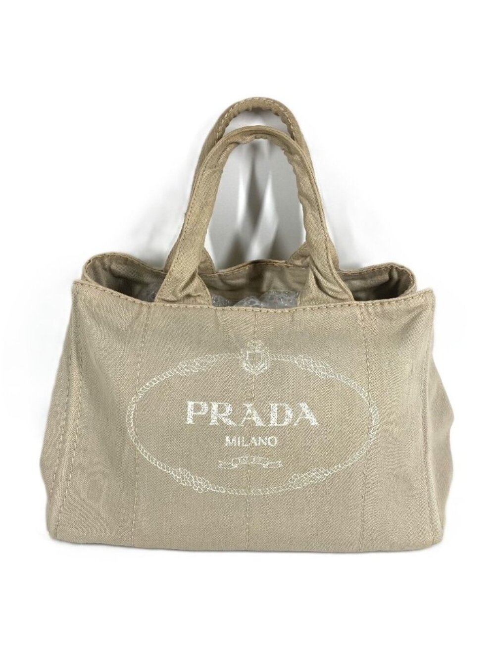 Prada Handbag Canapa Logo Canvas Beige
